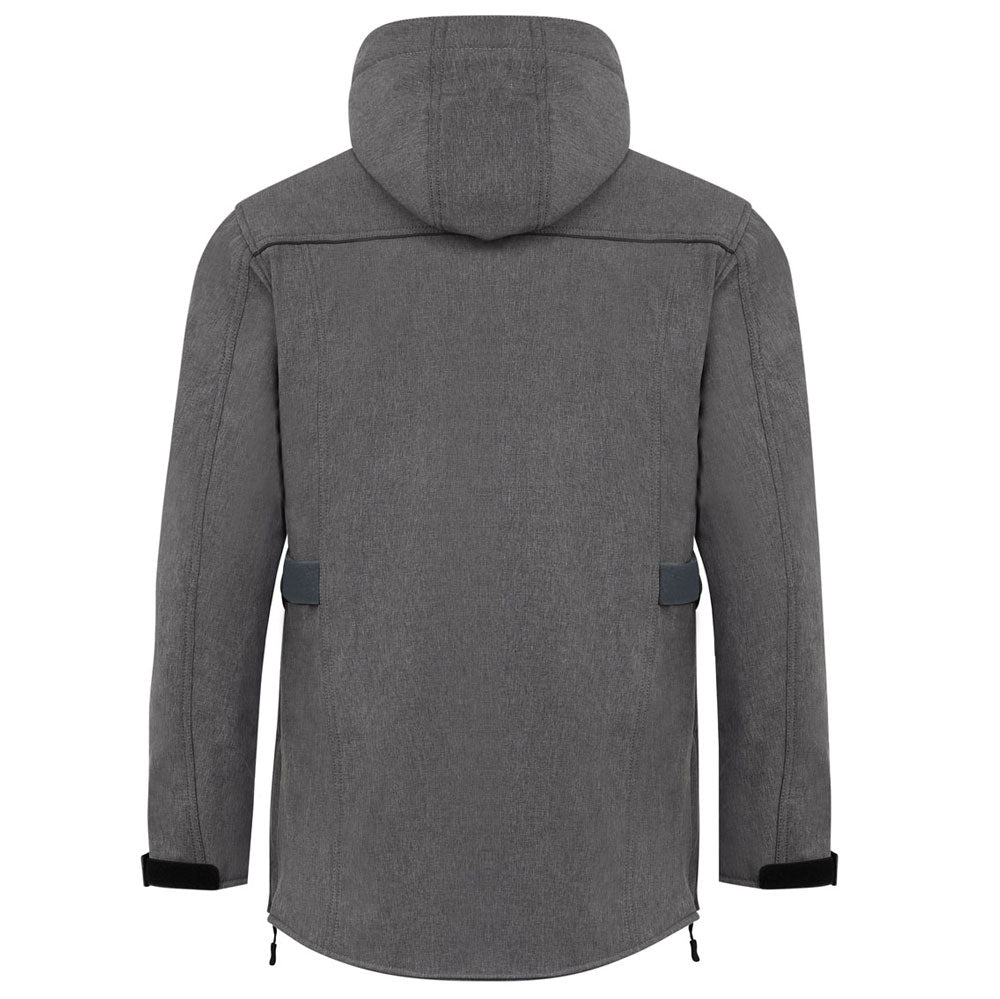 back of grey womens wateproof ce certified motorcycle jacket with removable hood