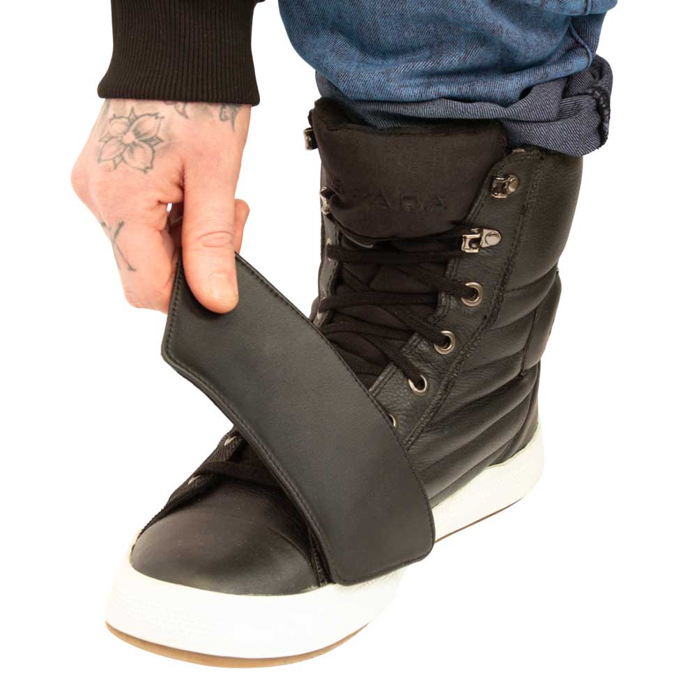 black motorcycle trainers for men with removable gear pad