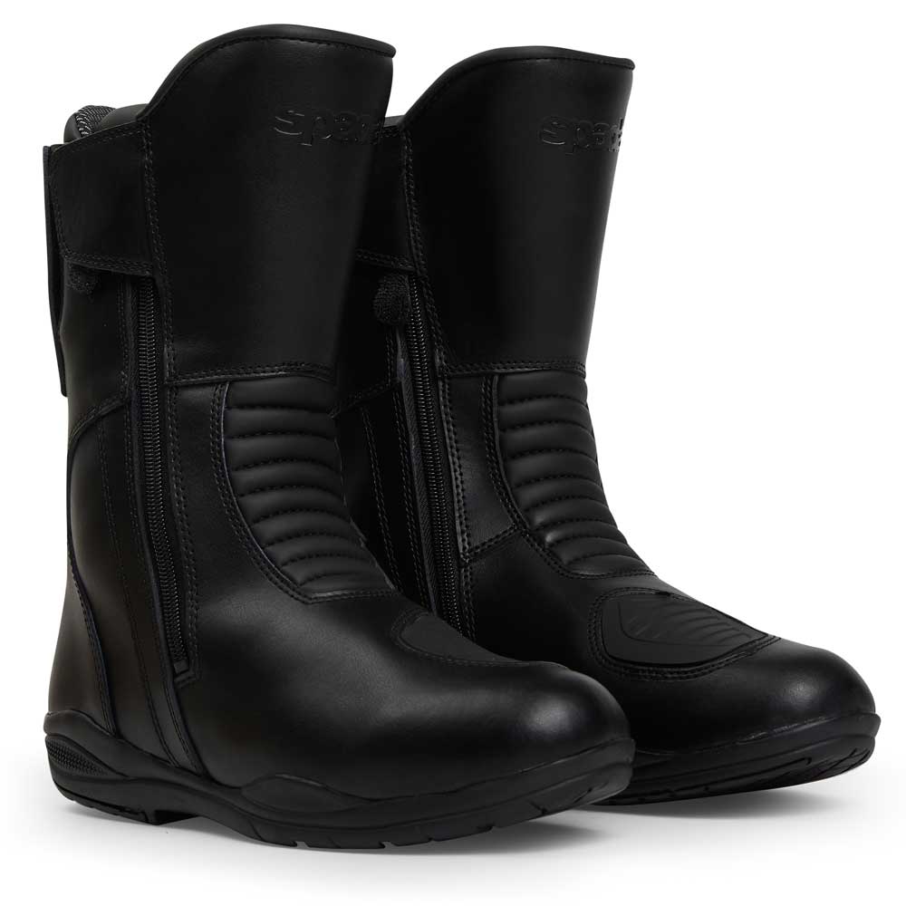 black waterproof PU leather coated motorcycle boots for men and women