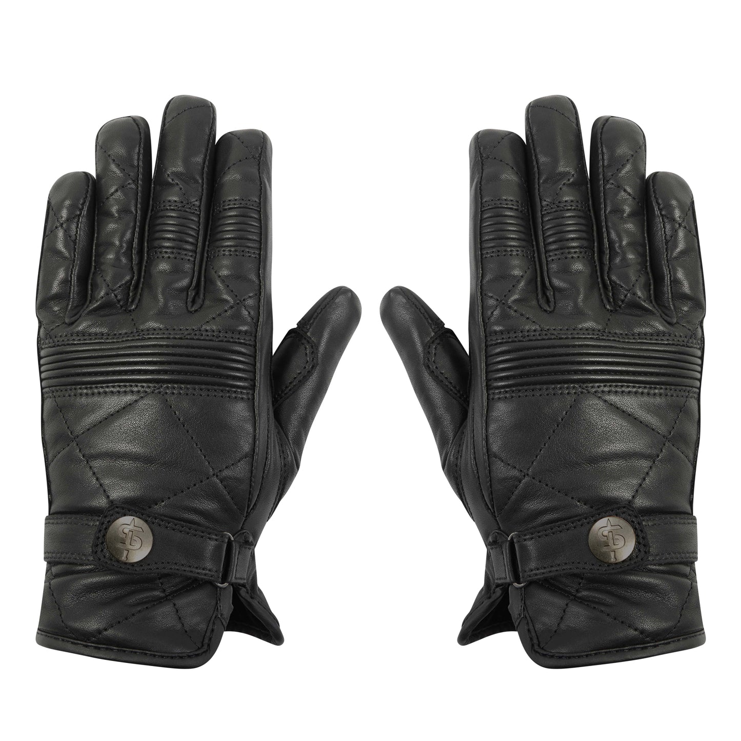 pair of black leather motorcycle gloves for women