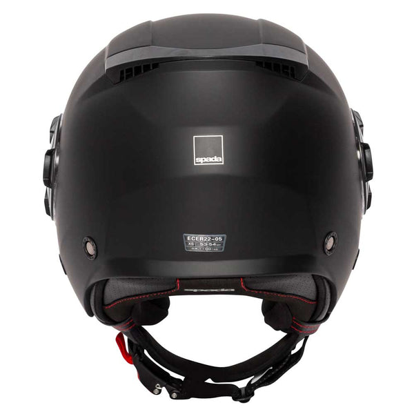 back of black motorbike helmet by spada for men and women