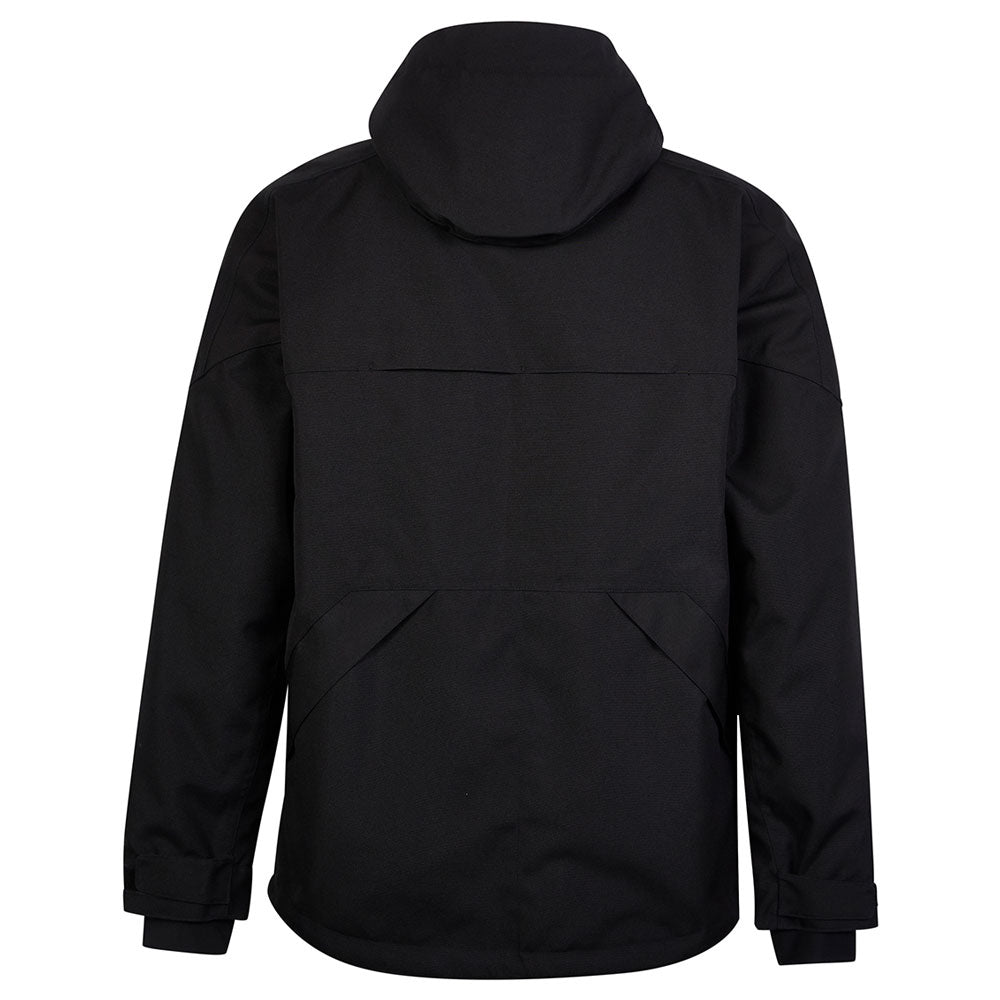 back of black hooded waterproof men's motorcycle jacket