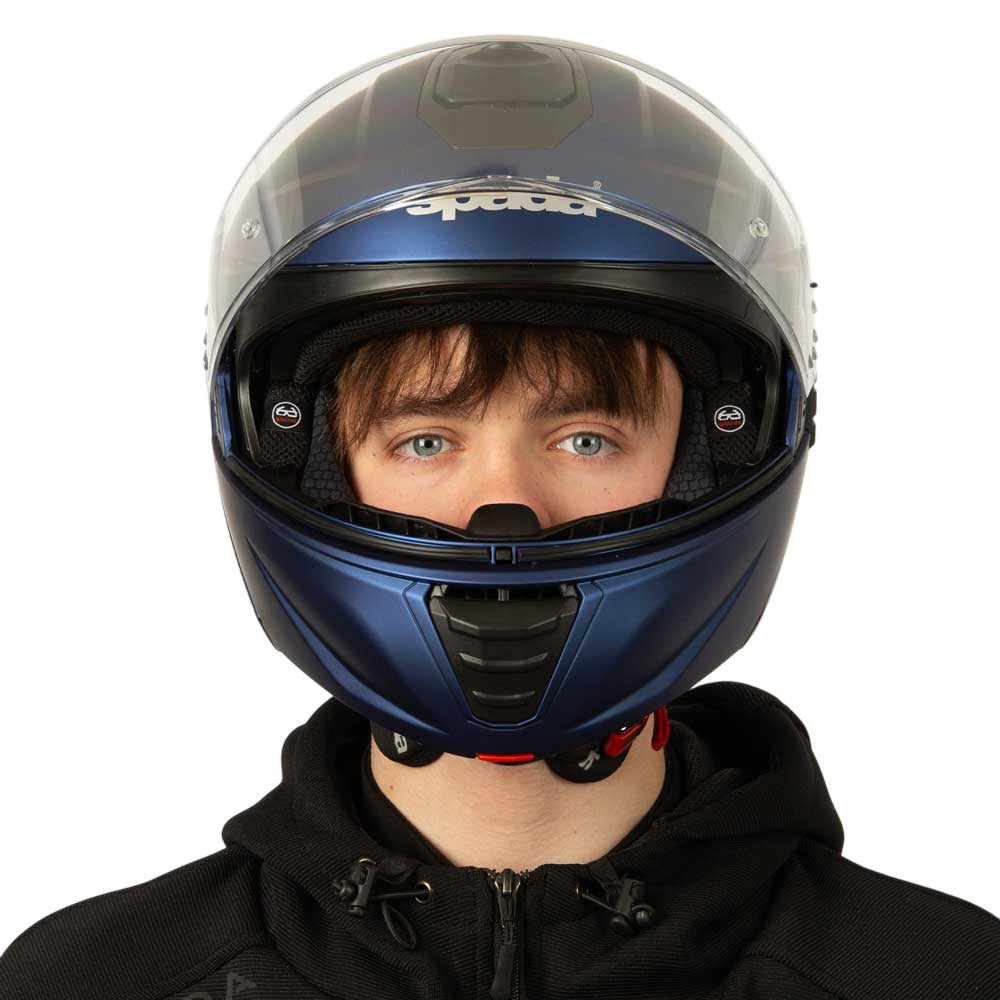 matte blue motorcycle helmet with clear visor
