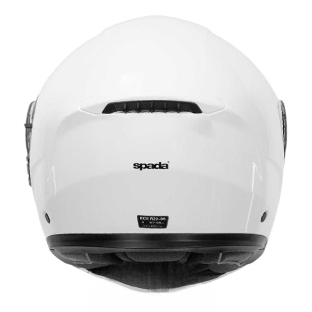 back of gloss white flip up motorbike helmet for men and women