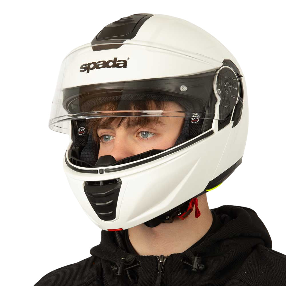 side view of white motorbike helmet for men with black details