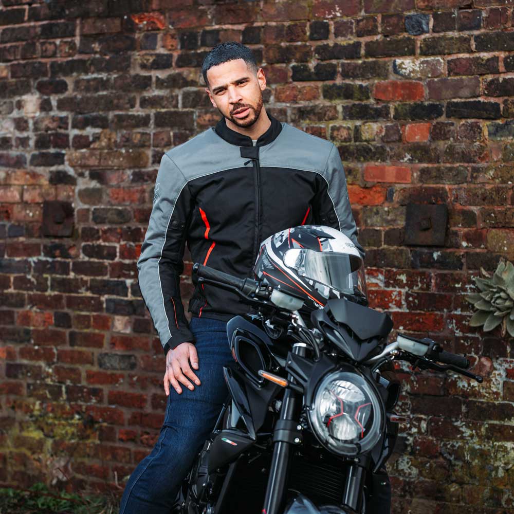 Pace Black Grey & Red Zip Up Motorcycle Jacket