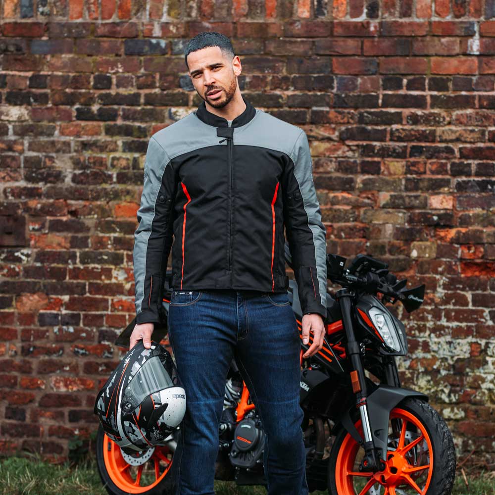 Pace Black Grey & Red Zip Up Motorcycle Jacket