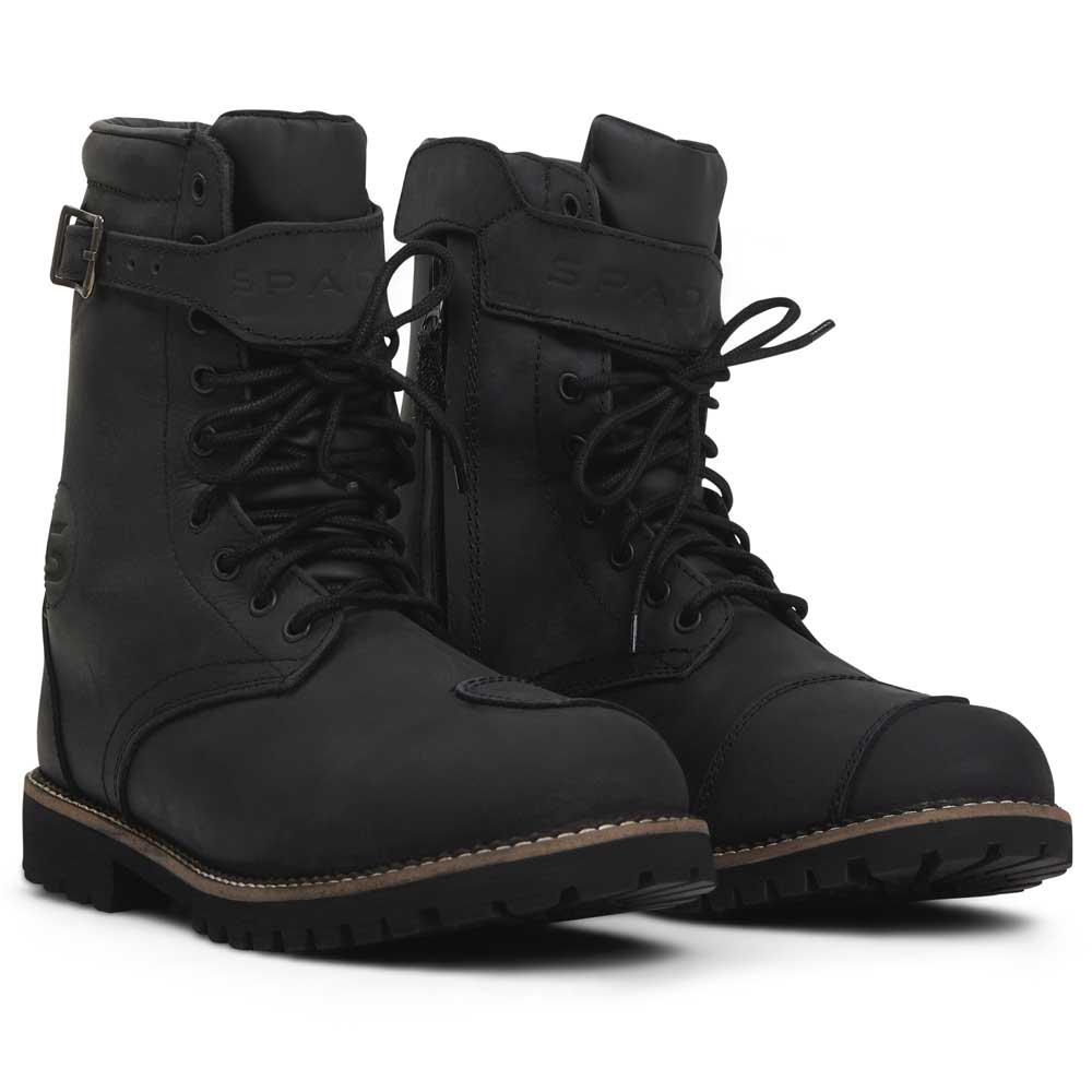 pair of motorcycle boots in black for men and women