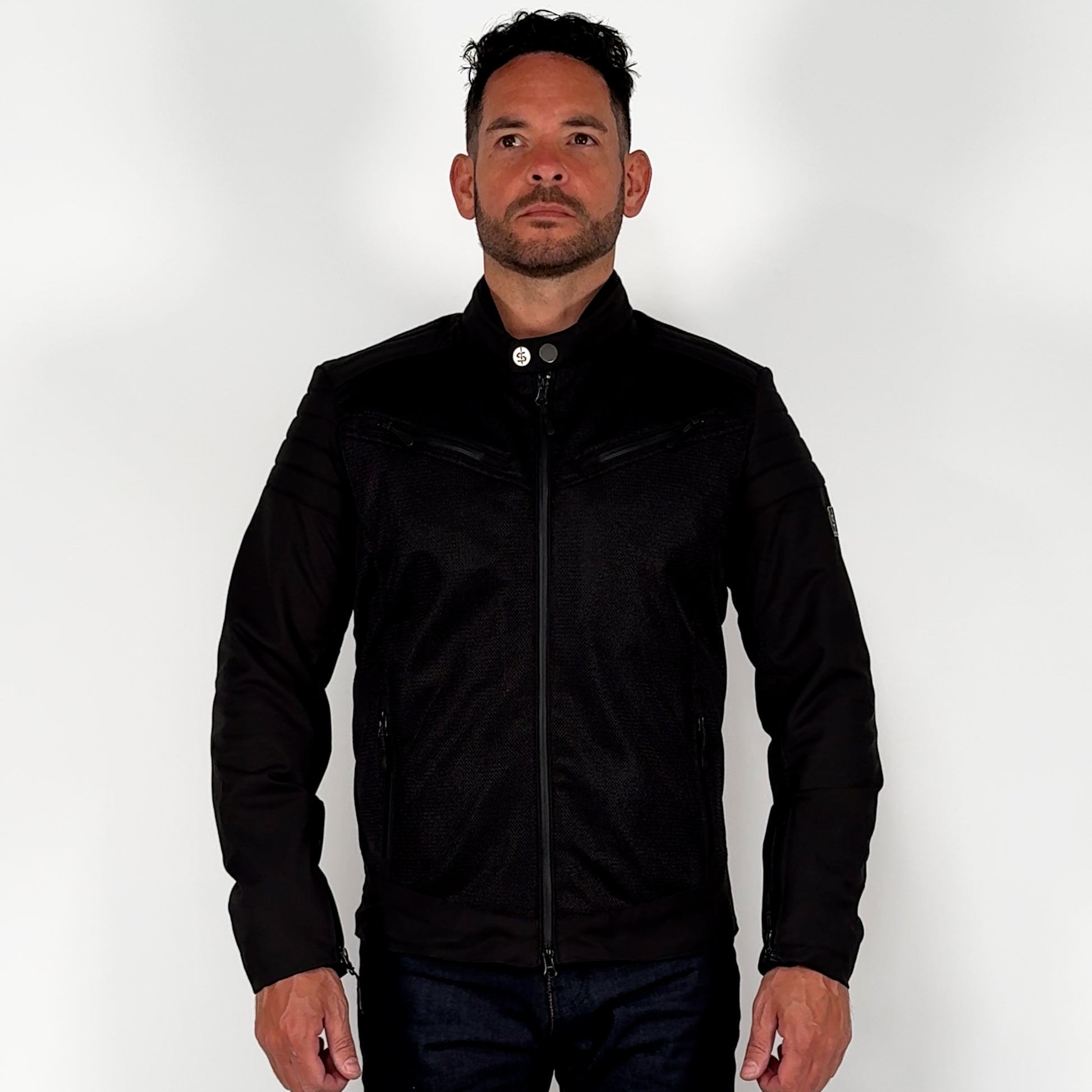 360-degree video of man wearing Cafe Air black motorcycle jacket with cafe racer styling