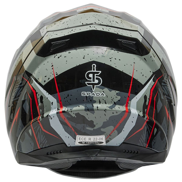 back of black and red full face motorbike helmet with washable liners