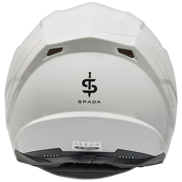 back of white full face motorbike helmet with washable liners