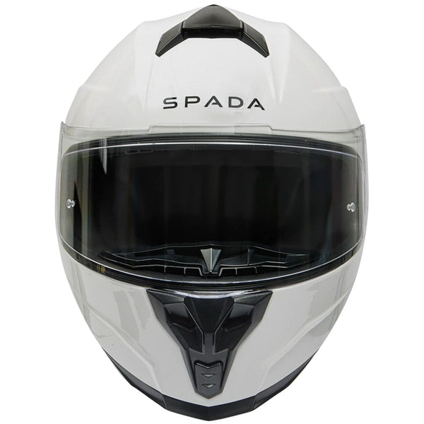 front of white full face motorbike helmet with washable liners