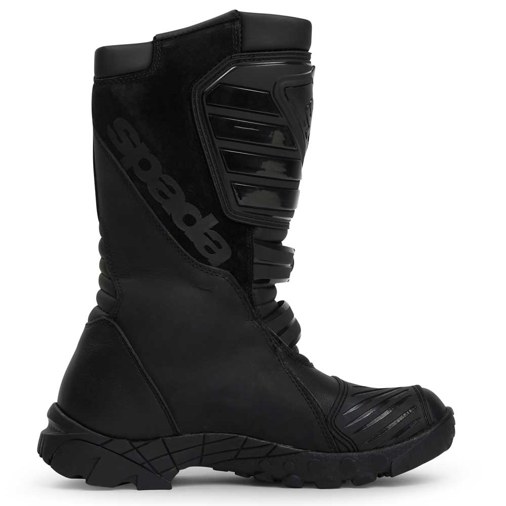 side view of black motorcycle boots with waterproof lining