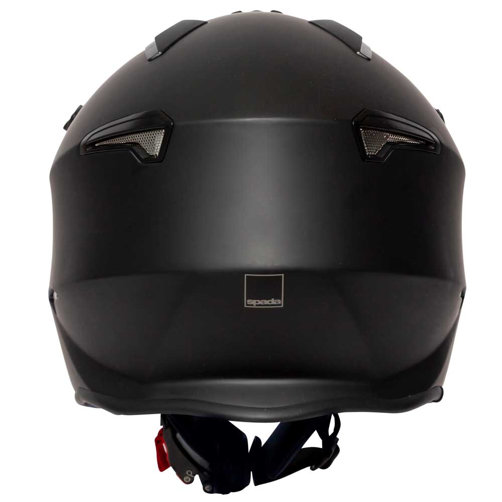 back of matt black open face motorbike helmet for men and women