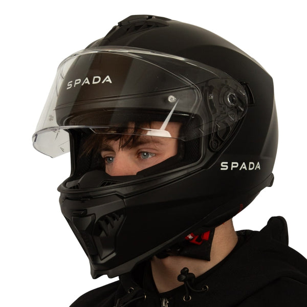 side of full face motorbike helmet in black matte