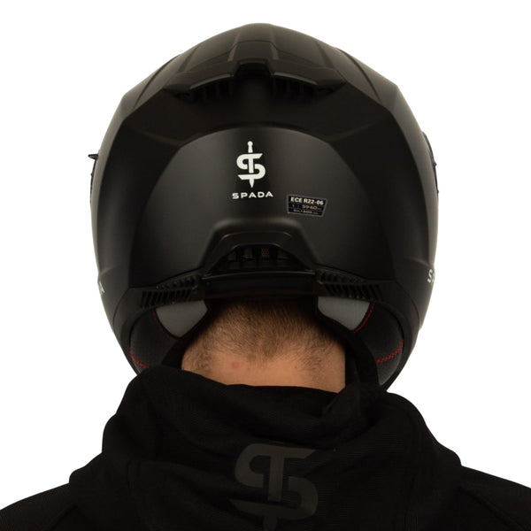 back of matte black motorbike helmet for men