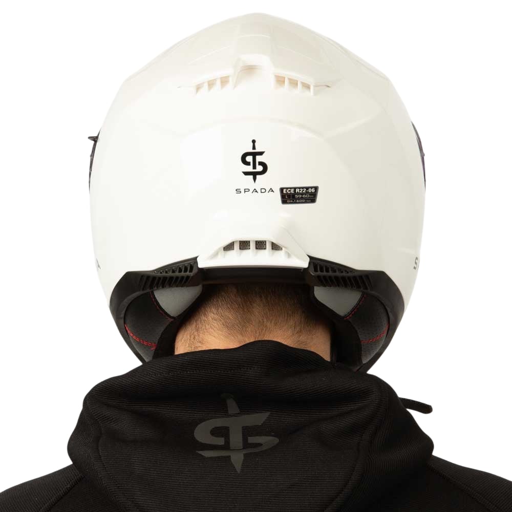 back of all white motorbike helmet