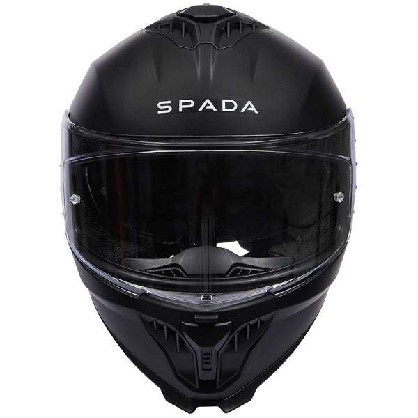 front of matte black full face motorbike helmet with drop down visor