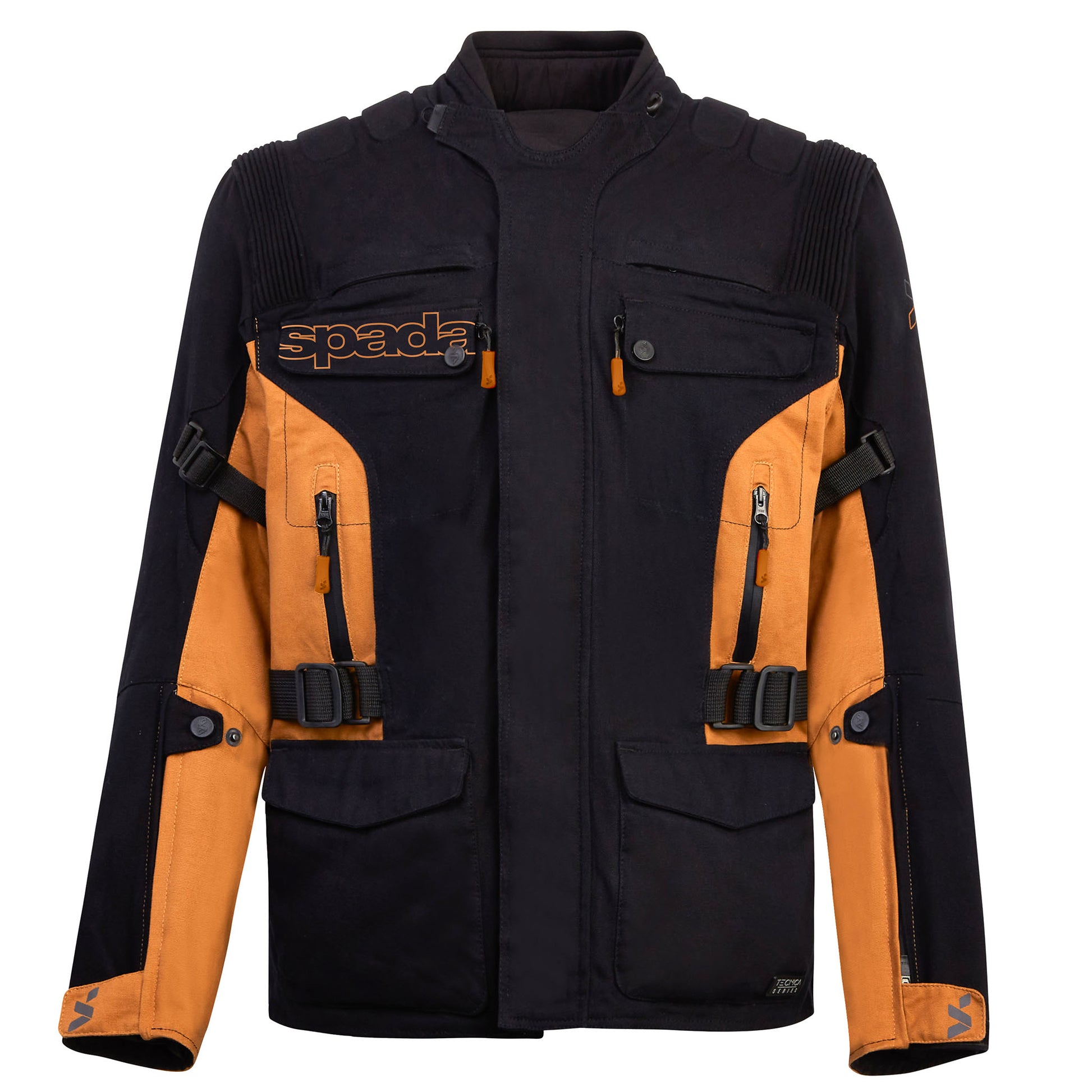 Ascent V3 Black and Brown Tan Motorcycle Jacket front view – CE Level AA protective biker jacket with Level 2 armour and ballistic panels.
