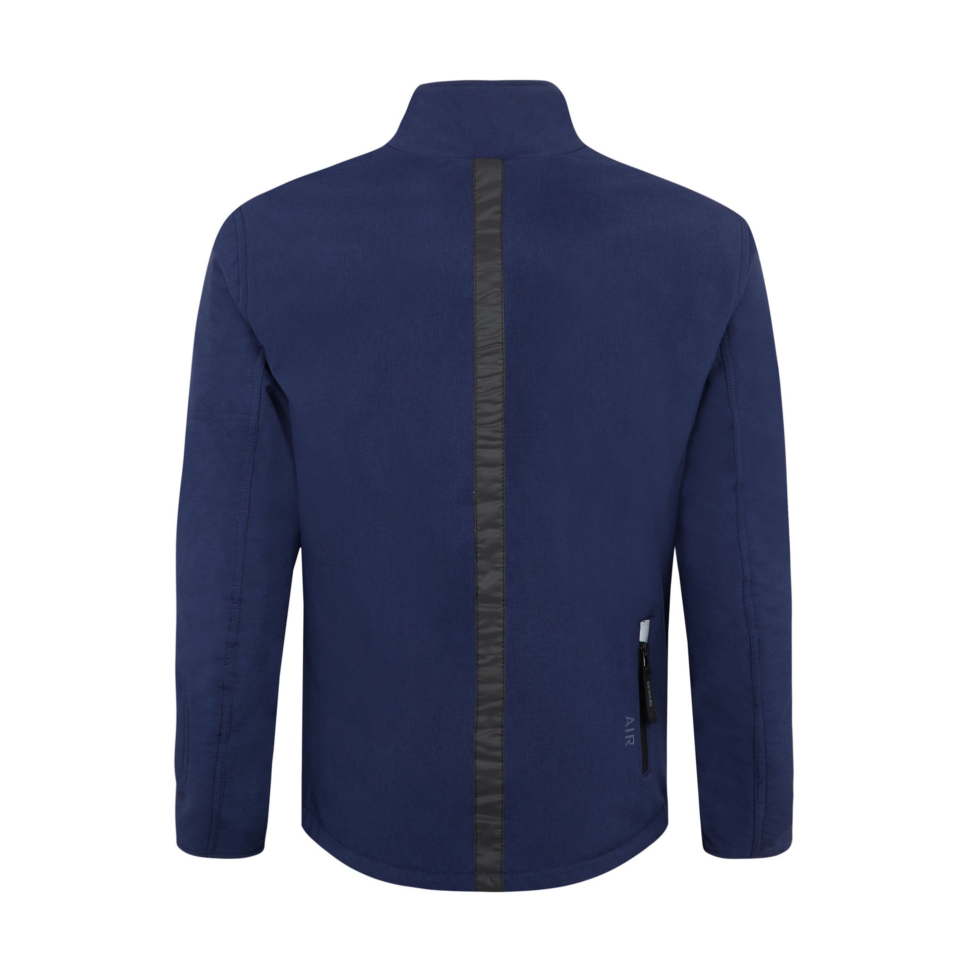 Rear view of Commute Blue Motorcycle Jacket – protective soft shell motorbike jacket with Level 1 CE back armour and double-stitched seams.