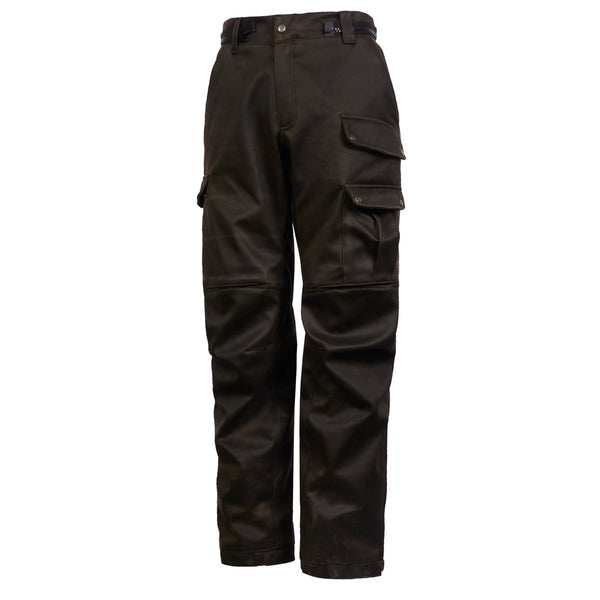 Side view of men’s Crossguard motorbike trousers showing articulated knees and waterproof cargo pocket