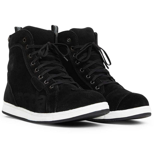 pair of black lace up motorcycle trainers for men