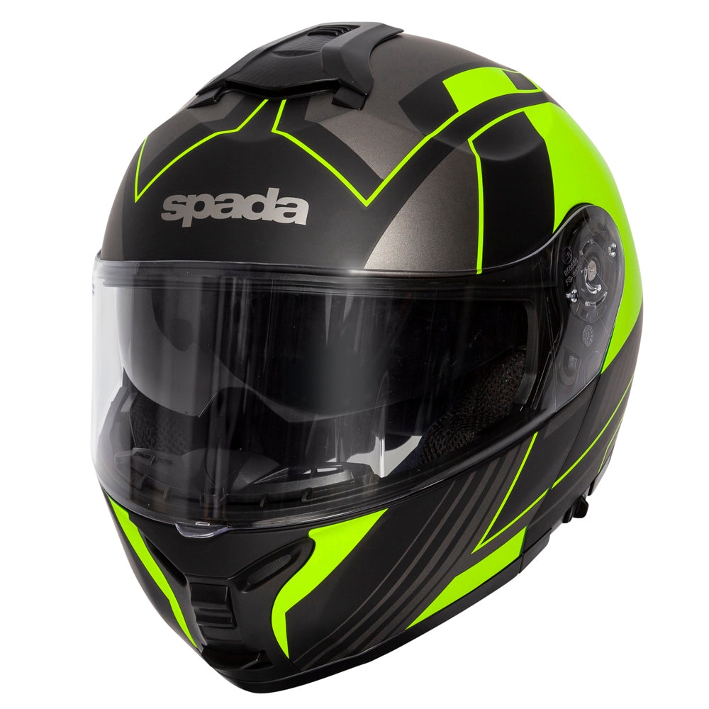 Orion Whip Matt Black & Green Flourescent Flip Up Motorcycle Helmet