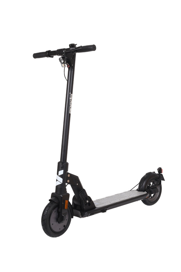 Folding electric scooter with front suspension and LED headlight