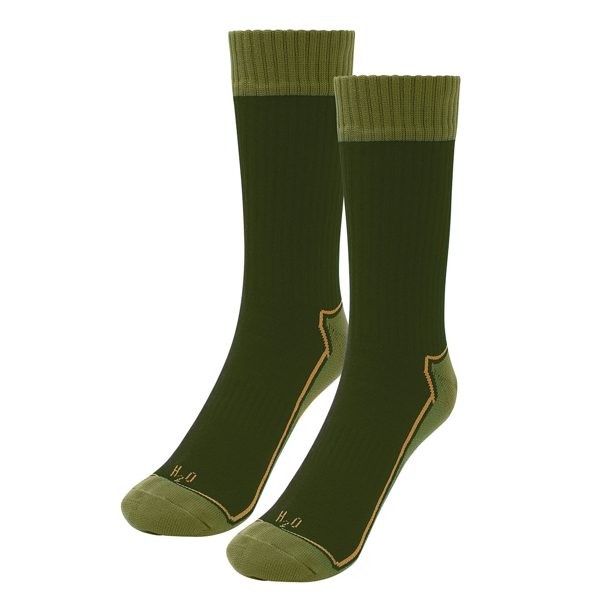 front of a pair of two tone olive green socks for men
