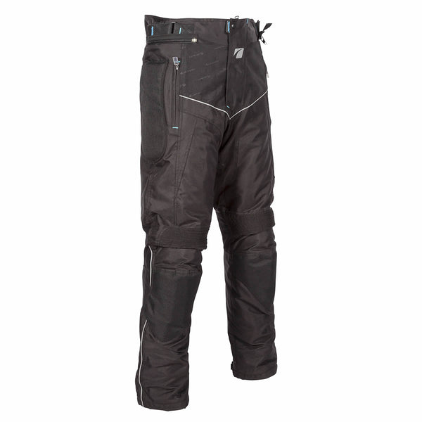 side view of black motorcycle trousers with female fit for women
