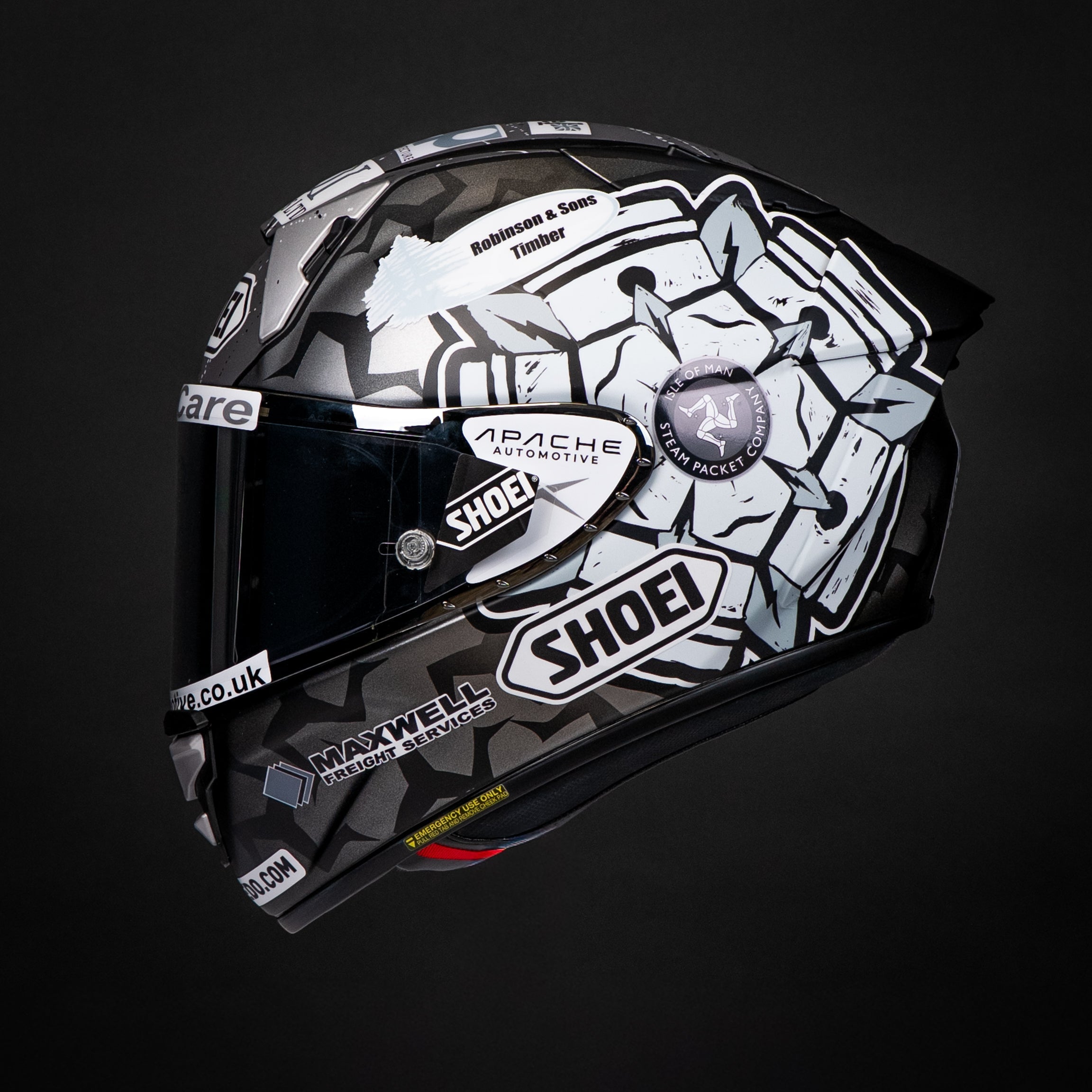 black and white shoei x-spr pro spada motorbike helmet limited edition for tt racer dean harrison