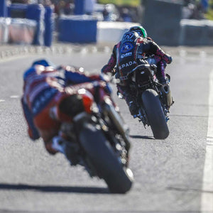 storm stacey and dean harrison racing on motorbikes in the north west 200 race