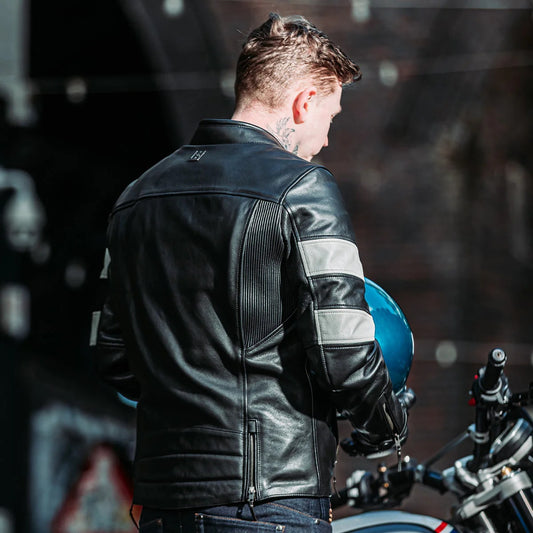 black and white leather motorcycle jacket for men