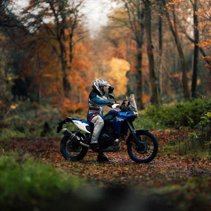 biker in full adventure gear in spada vanguard riding motorbike