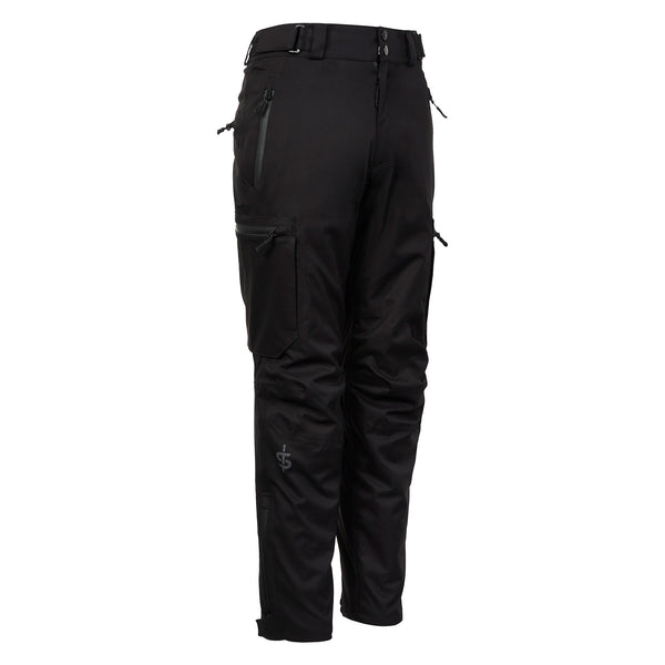 side of black waterproof motorcycle trousers back hip and pocket zip