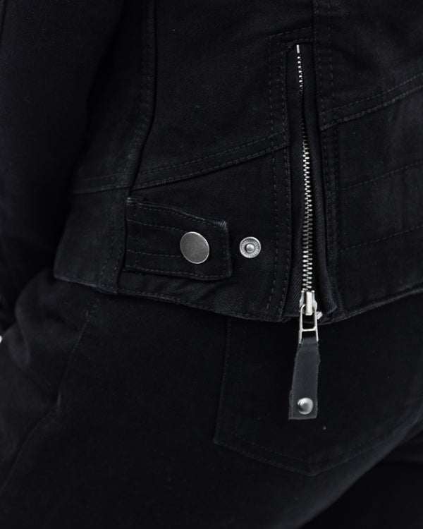 Tura Trucker Solid Black Ladies Motorcycle Denim Jacket