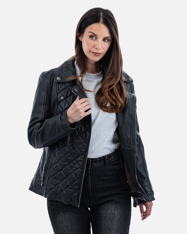 Lancer Ladies Black Leather Motorcycle Jacket