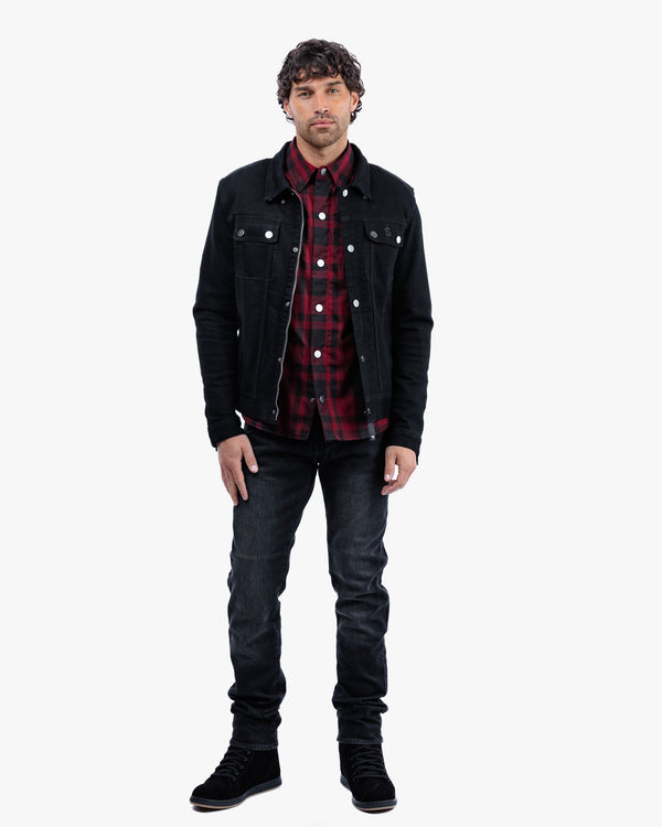 Tura Trucker Mens Solid Black Motorcycle Denim Jacket
