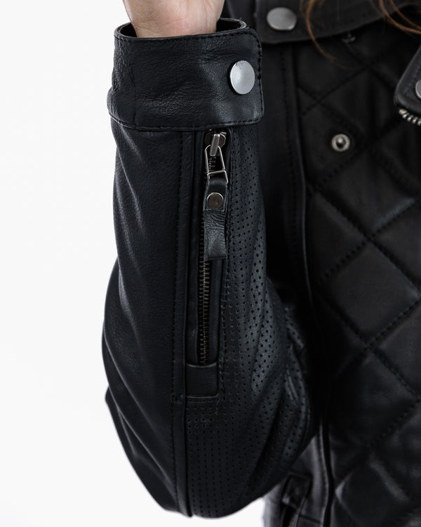 Lancer Ladies Black Leather Motorcycle Jacket