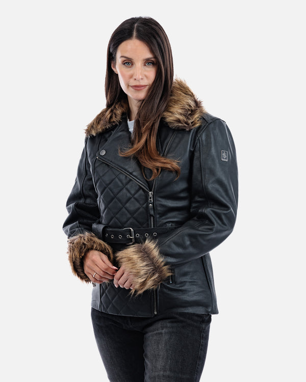Lancer Ladies Black Leather Motorcycle Jacket