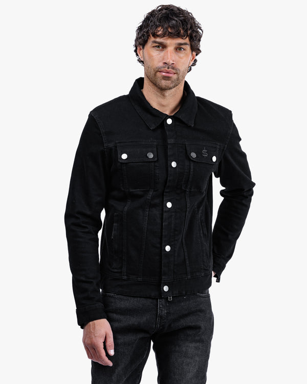Tura Trucker Mens Solid Black Motorcycle Denim Jacket