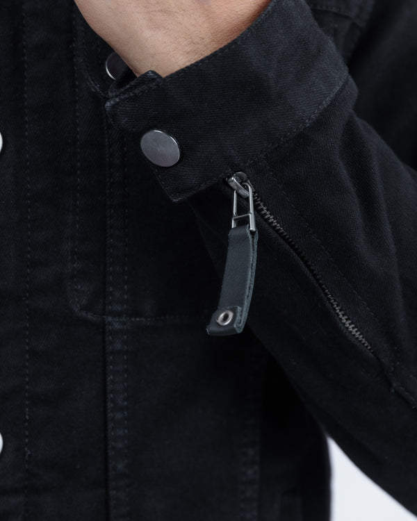 Tura Trucker Mens Solid Black Motorcycle Denim Jacket