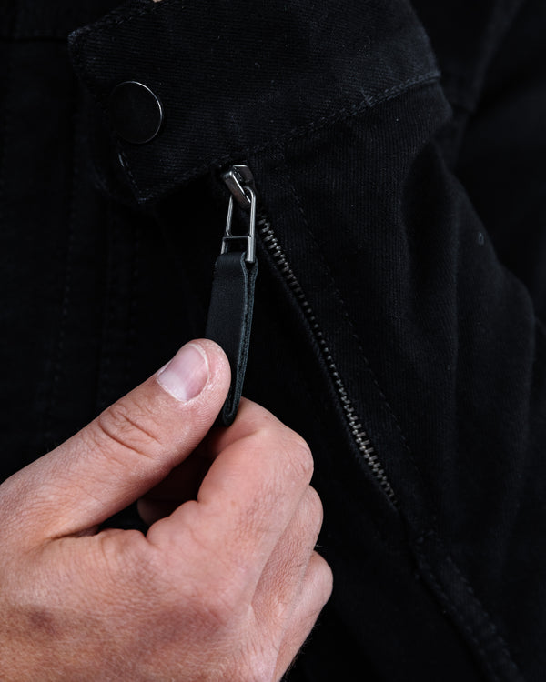 Tura Trucker Mens Solid Black Motorcycle Denim Jacket
