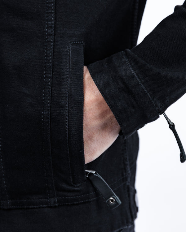 Tura Trucker Mens Solid Black Motorcycle Denim Jacket