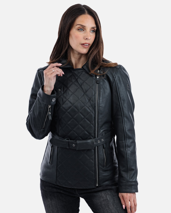 Lancer Ladies Black Leather Motorcycle Jacket
