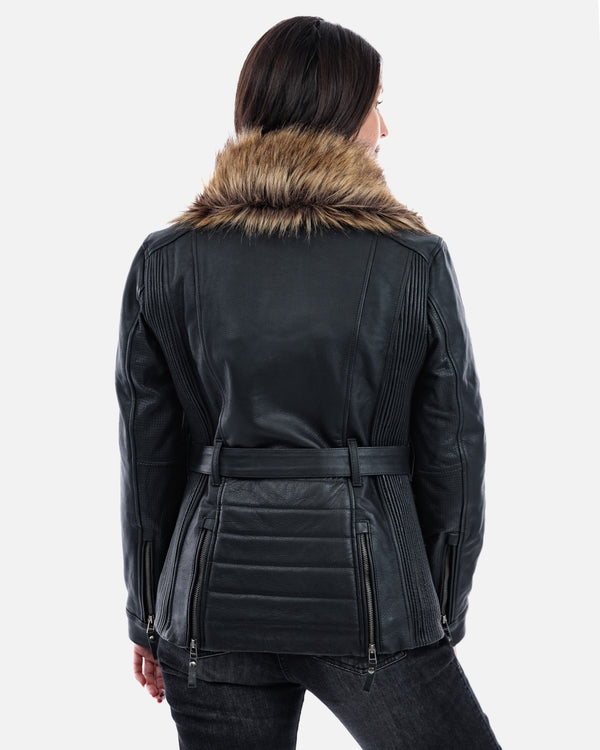 Lancer Ladies Black Leather Motorcycle Jacket