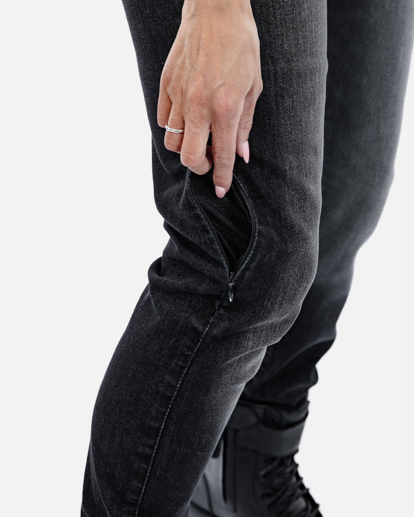 Drifter Ladies Washed Black Motorcycle Jeans