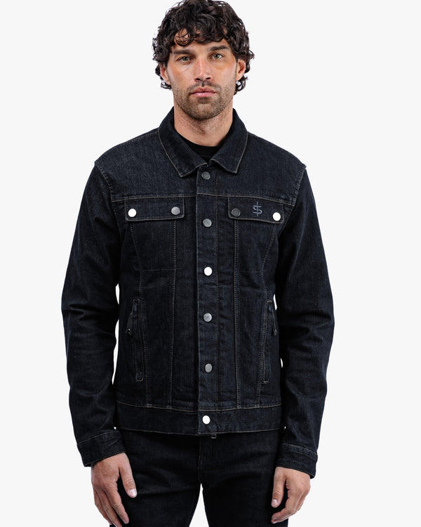 Tura Trucker Mens Rinse Indigo Motorcycle Denim Jacket