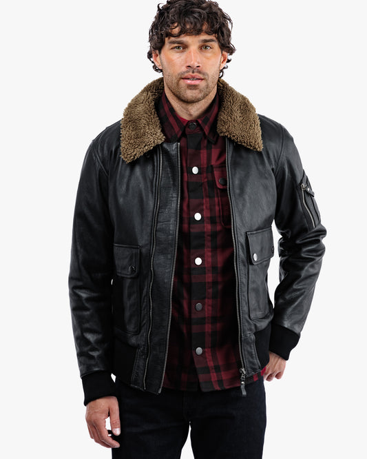 Turbine Black Leather Motorcycle Bomber Jacket