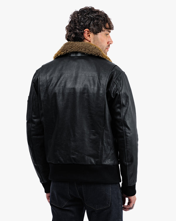 Turbine Black Leather Motorcycle Bomber Jacket